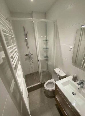 Hair dryer, towels, toilet paper
