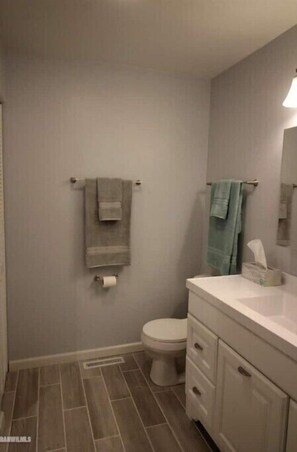 Douche, sèche-cheveux, serviettes fournies, papier toilette