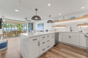 Fridge, microwave, oven, stovetop - Fully Remodeled Ocean Front Comfort HKOK316 (Kihei)