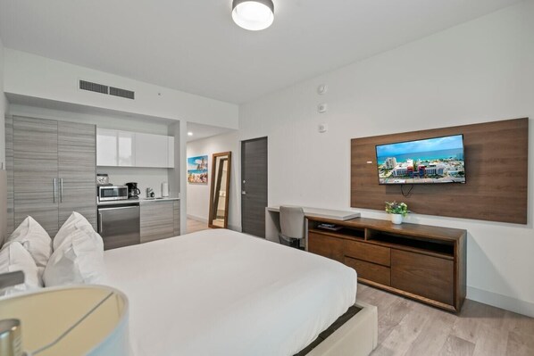1 bedroom, desk, iron/ironing board, travel cot