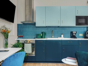 Fridge, microwave, oven, toaster
