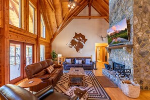 Smart TV, fireplace, foosball