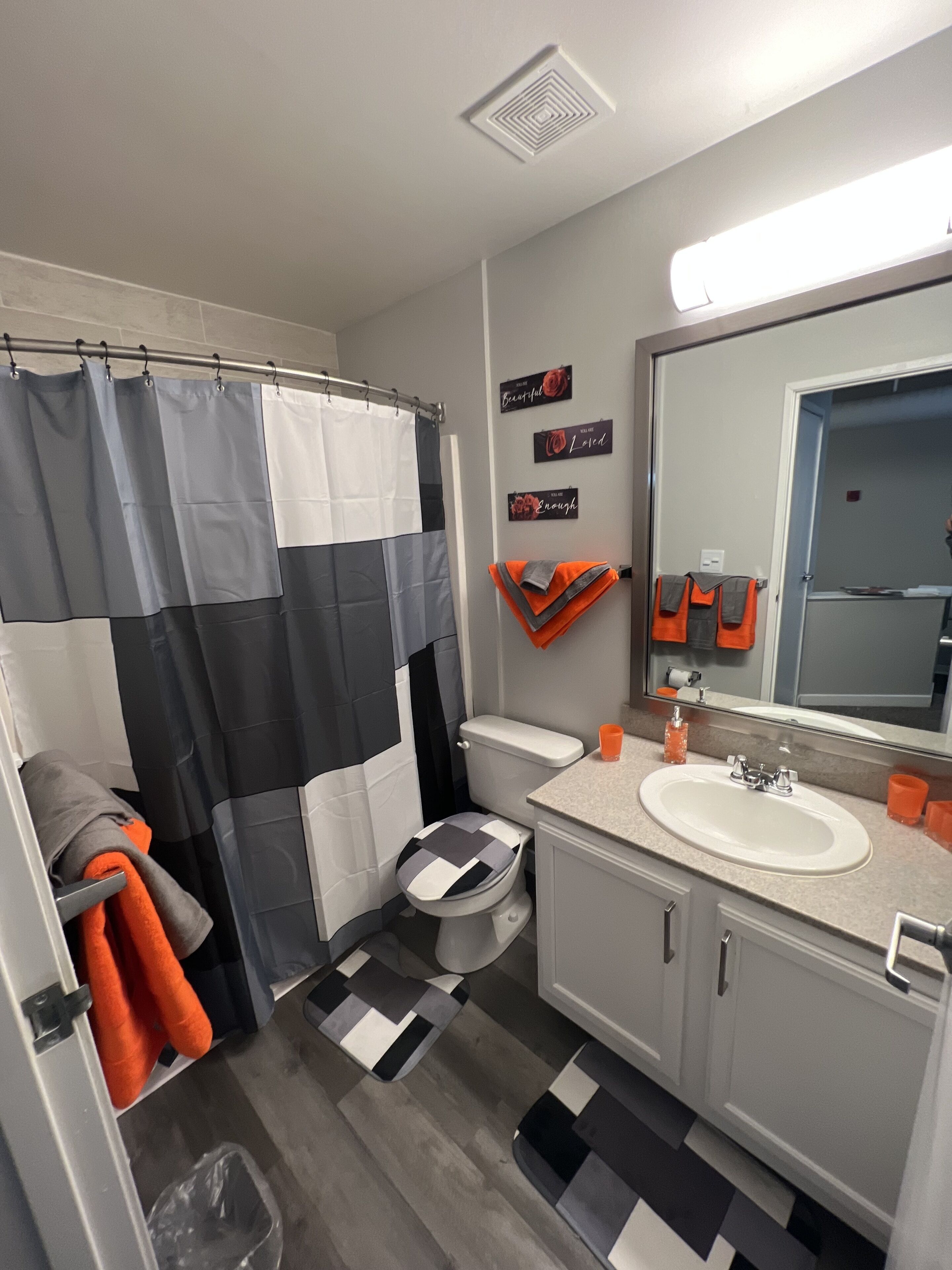 Douche, sèche-cheveux, serviettes fournies, savon