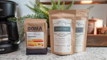 Enjoy locally roasted coffee and a selection of organic loose leaf tea from Winterwoods Tea Company.