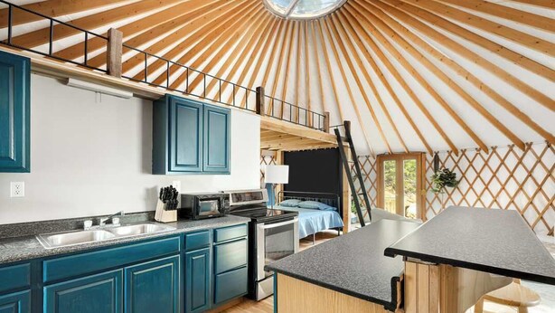 Coffee/tea maker, fridge, microwave, oven - Scenic forest yurt w/ hot tub & river access (Wardensville)