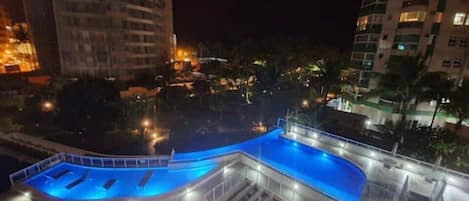 Outdoor pool, open 9:00 AM to 10:00 PM, pool umbrellas, sun loungers