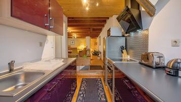 Frigorífico, microondas, horno y placa de cocina