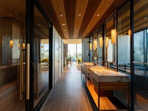 Twin Room, Non Smoking (THE GREENITY) | Bathroom | Hair dryer, towels, shampoo, toilet paper