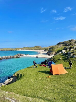On the beach, sun-loungers, beach towels - Pabbay House (Isle of Lewis)