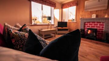 TV, fireplace, DVD player, foosball