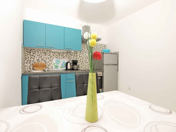 Fridge, oven, stovetop, cookware/dishes/utensils