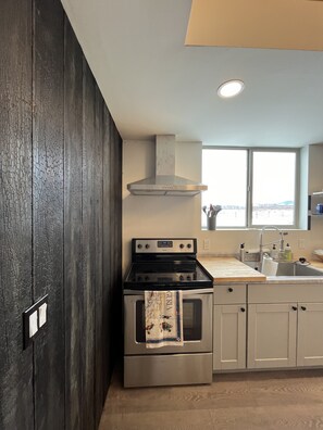Frigorífico, microondas, horno y placa de cocina