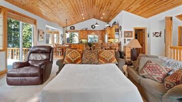 Smart TV, fireplace, DVD player, books