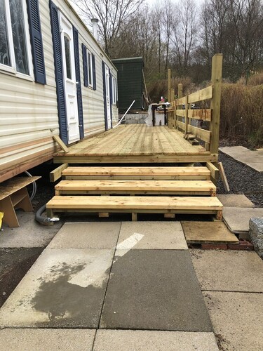 Static Caravan with Decking porch, Quiet and Remote, with car parking.