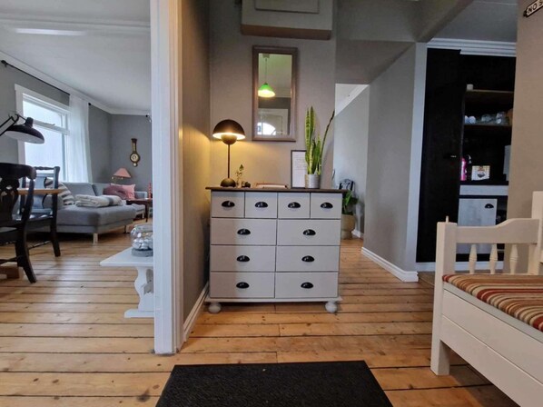 TV, books, video library, stereo