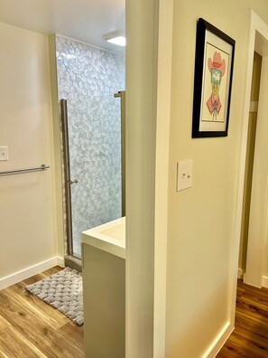 Shower, towels, soap, shampoo