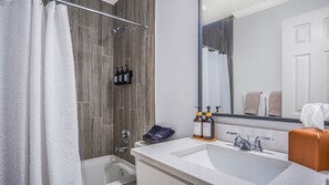 Shower, towels, soap, shampoo