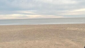 A beach with a sandy shore and a cloudy sky.
