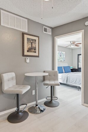 1 bedroom, desk, iron/ironing board, travel cot