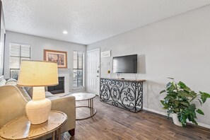 TV, fireplace