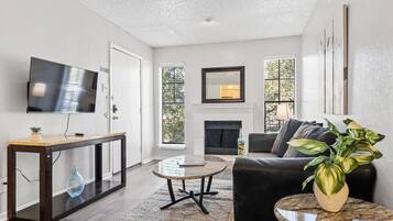 Televisión y chimenea