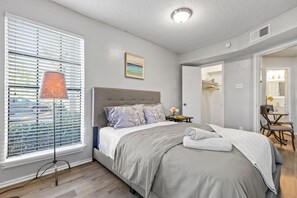 1 bedroom, desk, iron/ironing board, travel cot