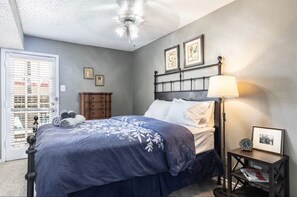 1 bedroom, desk, iron/ironing board, travel cot