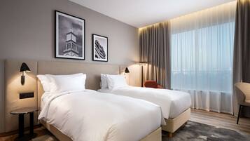 Minibar, desk, laptop workspace, soundproofing