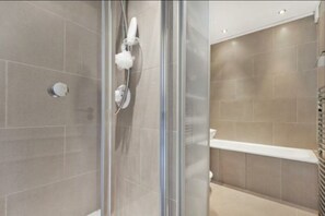 Hair dryer, towels, toilet paper