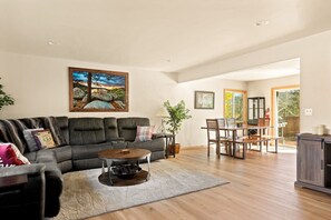 TV, fireplace, foosball, books