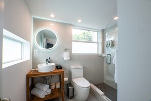 Regadera, secadora de cabello, toallas 