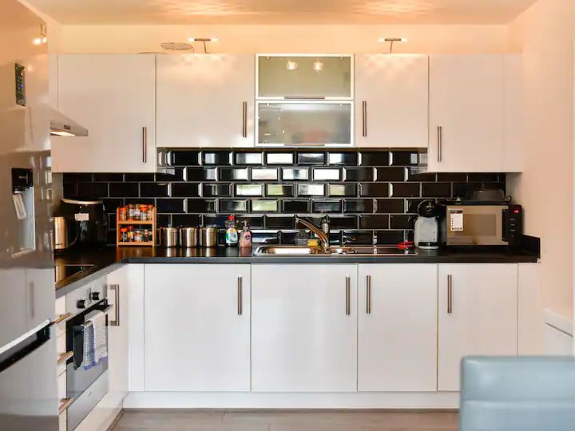 Fridge, microwave, oven, dishwasher