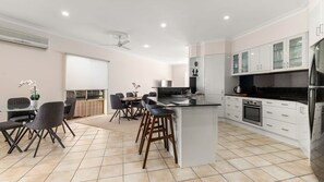 Fridge, microwave, oven, dishwasher