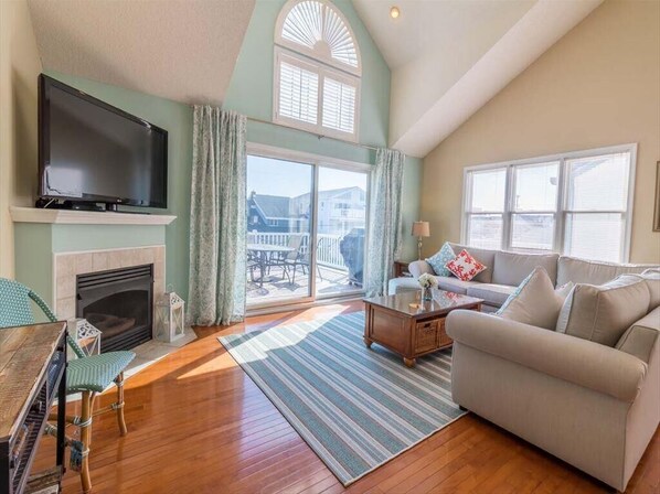 テレビ、暖炉、DVD プレーヤー