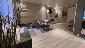 A modern apartment with a living room, kitchen, and dining area. - Brand new and Private Studio Apartment! (Bodo)