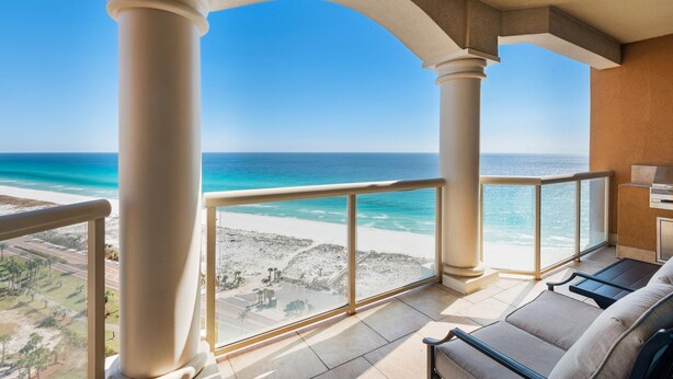 A balcony with a view of the beach and ocean. - Portofino Island Resort 5-1708 (Pensacola Beach)
