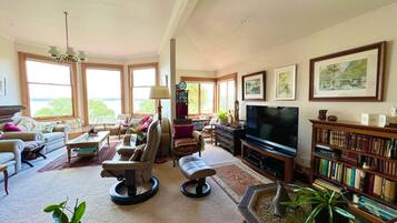 Télévision, cheminée, espaces bureaux