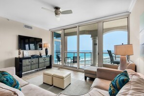 Condo, Multiple Beds (Portofino Island Resort 5-1002) | Living area | TV - Portofino Island Resort 5-1002 (Pensacola Beach)