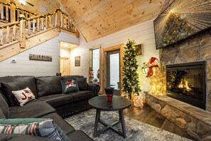 Smart-TV, Kamin, Videospiele, Bücher