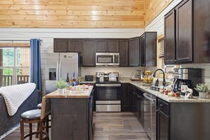 Fridge, microwave, oven, stovetop - Top 5% Cabin, Pvt Indoor Pool, Mtn Views, Hot Tub, Arcade Games, A+ Location! (Pigeon Forge)