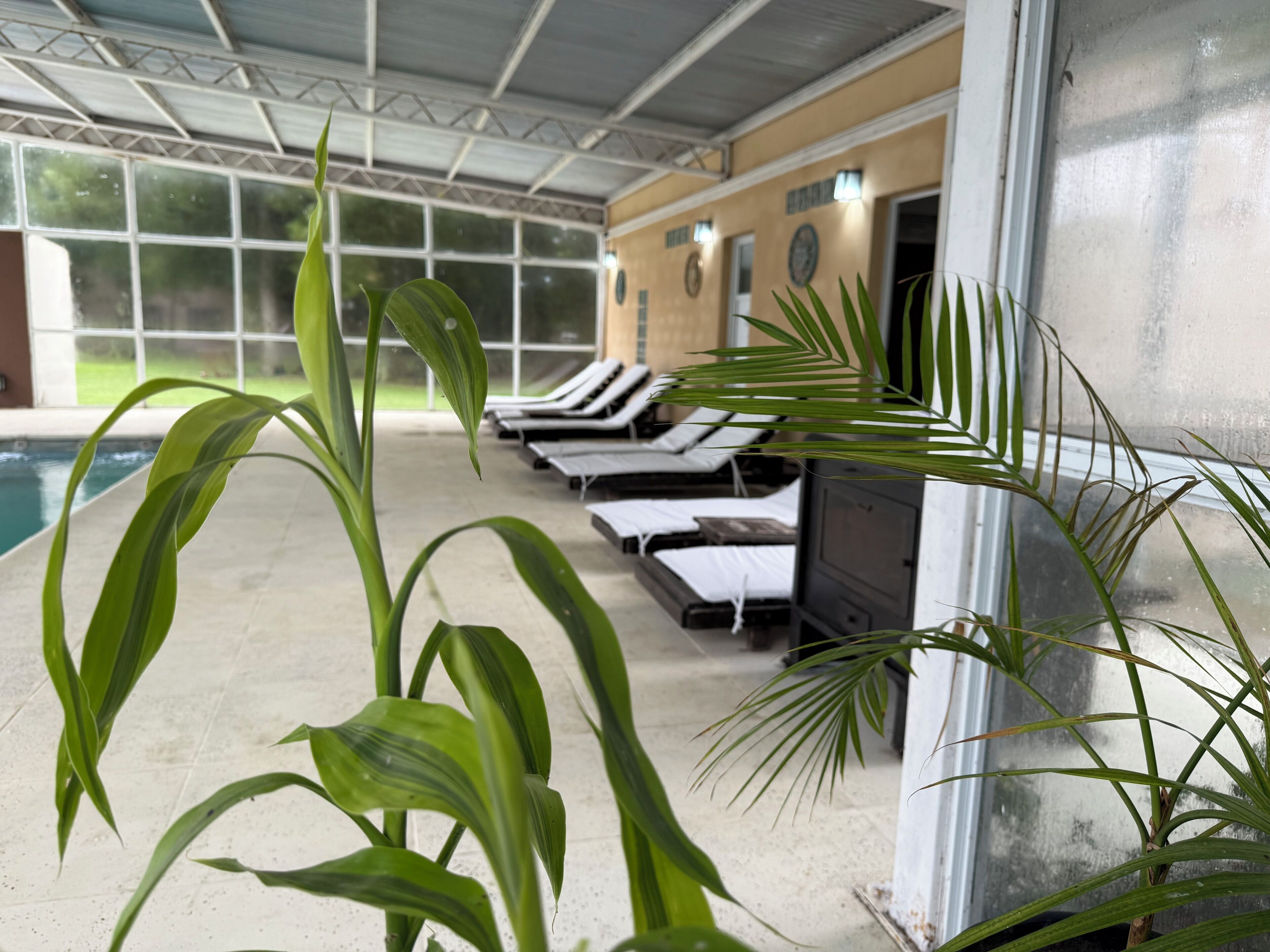 Alberca techada y alberca al aire libre