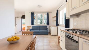 Frigorifero, forno, pentole/stoviglie/utensili, tavolo da pranzo