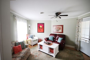 Smart TV, DVD player, books, video library