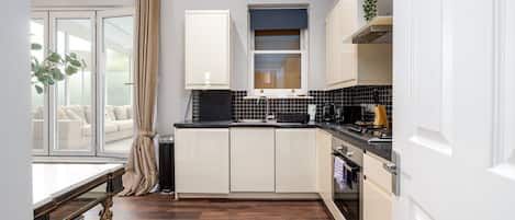 Fridge, microwave, oven, dishwasher