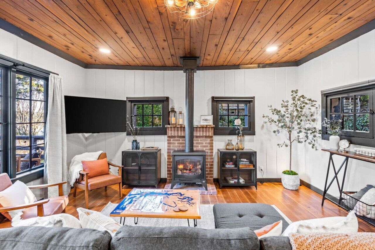 智能電視、壁爐、書籍