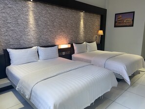 Desk, laptop workspace, free WiFi, bed sheets