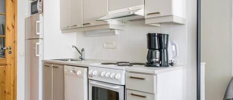 Fridge, microwave, dishwasher, toaster