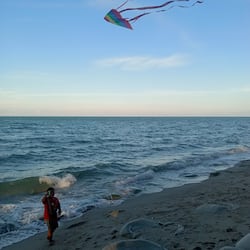 Na praia, areia branca, toalhas de praia, 3 bares na praia