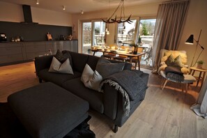 Smart TV, fireplace, stereo