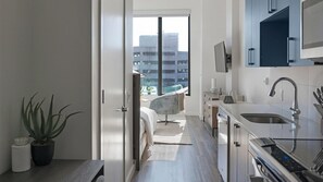 Fridge, dining tables